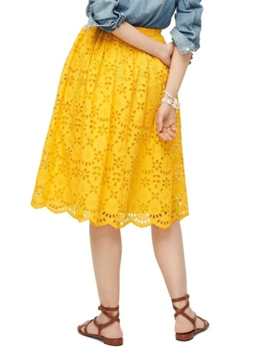 NWT J.Crew Full Midi in Rich Saffron Yellow Embroidered Eyelet A-line Skirt 4